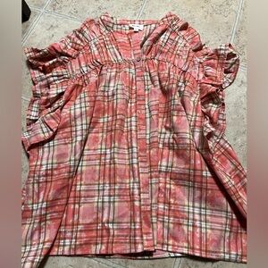 BiBi Red and White Plaid Oversized Top